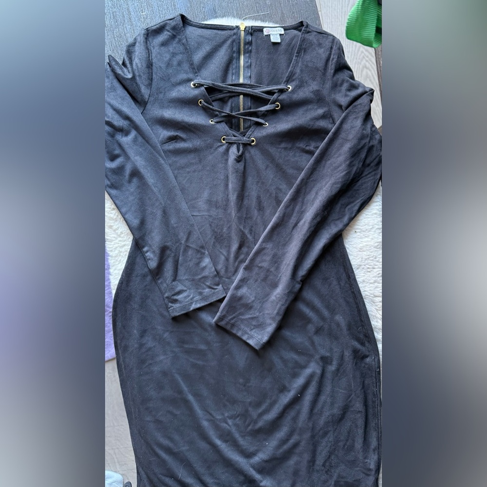 Black Lace-Up Long Sleeve Dress